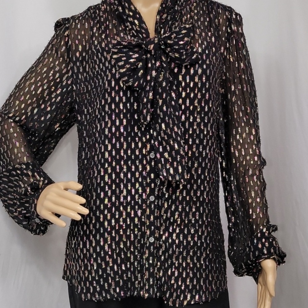 J crew Tie-neck blouse with rainbow Lurex® dot